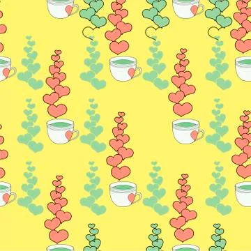 Valentine's day seamless pattern with coffee cup and hearts. Beautiful greeting Stock Illustration