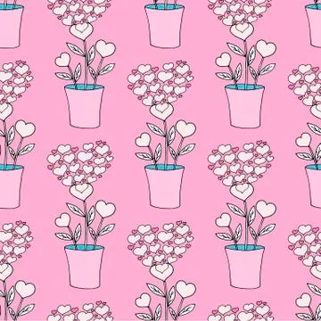 Valentine's day seamless pattern with coffee cup and hearts. Beautiful greeting Stock Illustration