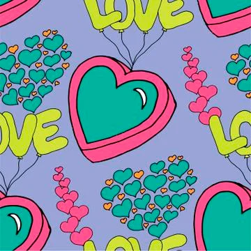 Valentine's day seamless pattern with coffee cup and hearts. Beautiful greeting Stock Illustration