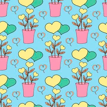 Valentine's day seamless pattern with coffee cup and hearts. Beautiful greeting Stock Illustration
