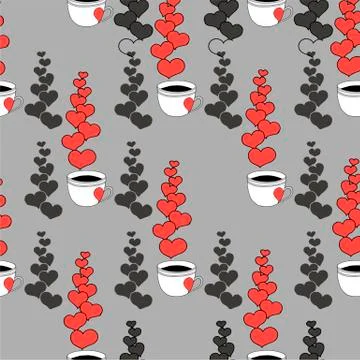 Valentine's day seamless pattern with coffee cup and hearts. Beautiful greeting Stock Illustration