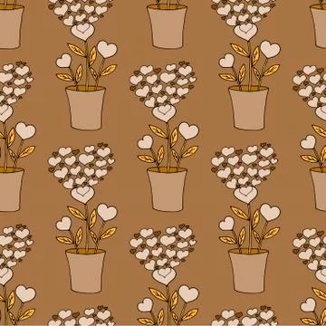 Valentine's day seamless pattern with coffee cup and hearts. Beautiful greeting Stock Illustration
