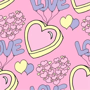 Valentine's day seamless pattern with coffee cup and hearts. Beautiful greeting Stock Illustration