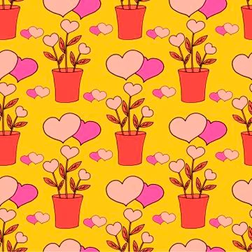Valentine's day seamless pattern with coffee cup and hearts. Beautiful greeting Stock Illustration