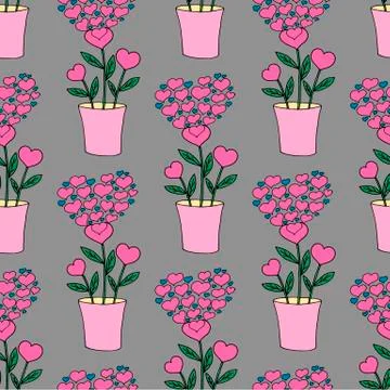 Valentines day seamless pattern with coffee cup and hearts. Beautiful greeting Stock Illustration