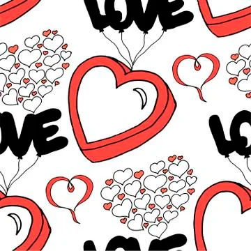 Valentines day seamless pattern with coffee cup and hearts. Beautiful greeting Stock Illustration