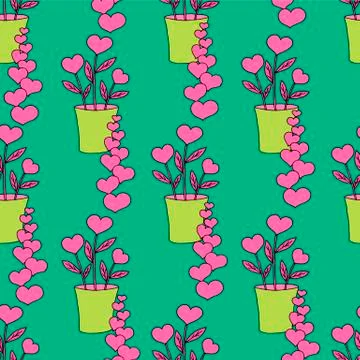 Valentines day seamless pattern with coffee cup and hearts. Beautiful greeting Illustrazione stock