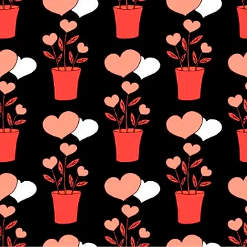 Valentines day seamless pattern with coffee cup and hearts. Beautiful greeting Stock Illustration