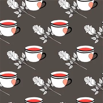 Valentines day seamless pattern with coffee cup and hearts. Beautiful greeting Stock Illustration