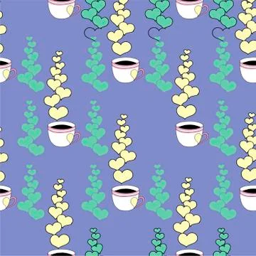 Valentines day seamless pattern with coffee cup and hearts. Beautiful greeting Stock Illustration