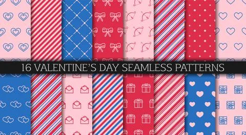Valentine's day seamless pattern collection. Set of patterns with hearts, env イラスト素材