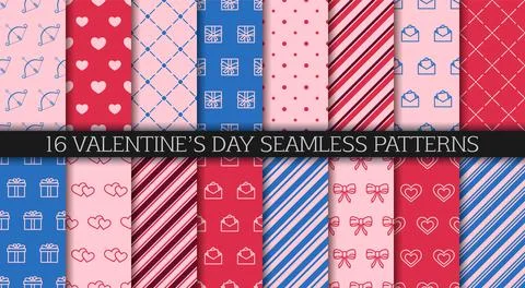 Valentine's day seamless pattern collection. Set of patterns with envelopes,  Illustrazione stock