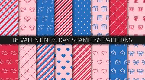 Valentine's day seamless pattern collection. Festive wrapping paper. Set of p 스톡 일러스트