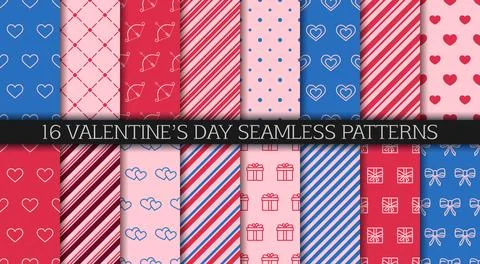 Valentine's day seamless pattern collection. Wrapping paper design templates. 스톡 일러스트