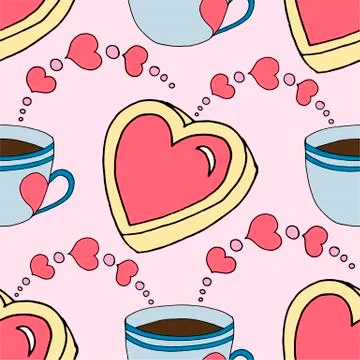 Valentines day seamless pattern cup and hearts Stock Illustration