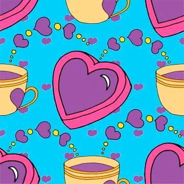 Valentines day seamless pattern cup and hearts Stock Illustration