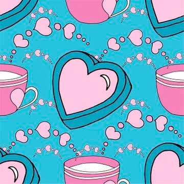 Valentines day seamless pattern cup and hearts Stock Illustration