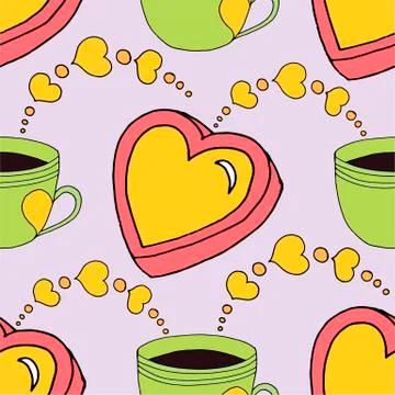 Valentines day seamless pattern cup and hearts Stock Illustration