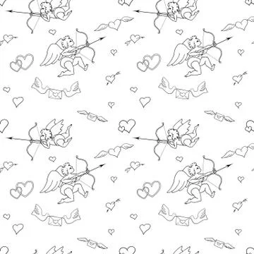 Valentines Day seamless pattern in doodle style. Illustrazione stock