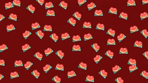 Valentine's Day Seamless Pattern Featuring Cute Red Heart Envelopes on a Da.. Stock Illustration