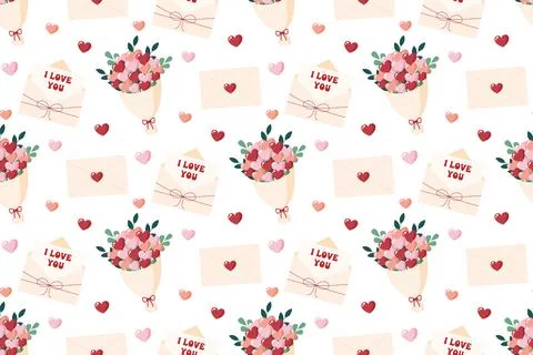 Valentines Day seamless pattern. Flat design with envelope, love letter, bo.. イラスト素材