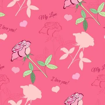Valentines Day Seamless Pattern with Flowers Stock Illustration