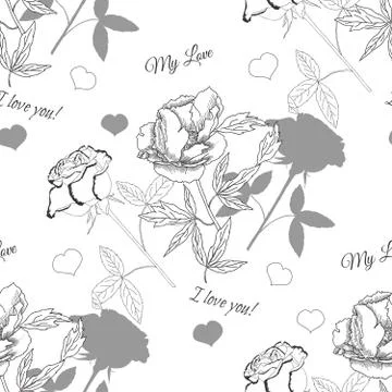 Valentines Day Seamless Pattern with Flowers Stock Illustration