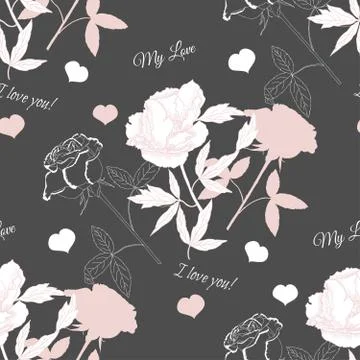 Valentines Day Seamless Pattern with Flowers Stock Illustration