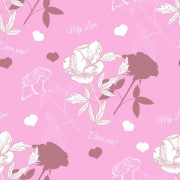 Valentines Day Seamless Pattern with Flowers Stock Illustration