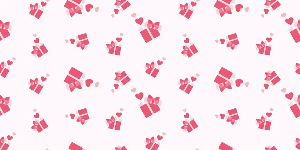 Valentines day seamless pattern with gift box, Hearts. Vector Flat cartoon Ro Illustrazione stock