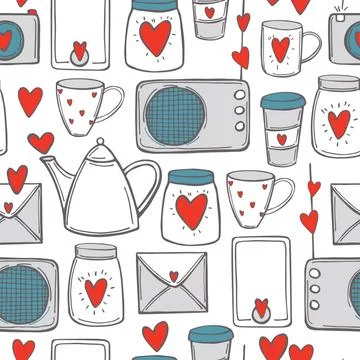 Valentine's day seamless pattern with  hand drawn elements. Stockillustratie