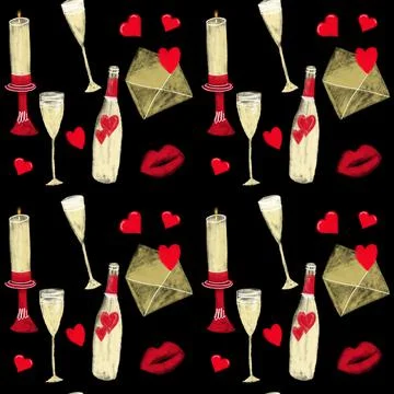 Valentine's Day seamless pattern with hand painted Stock Illustration