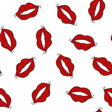 Valentine's day seamless pattern. Hand-drawn red sexy cartoon lips. Stock Illustration