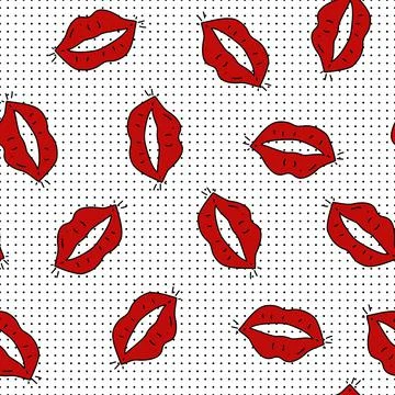 Valentine's day seamless pattern. Hand-drawn red sexy cartoon lips. Stock Illustration