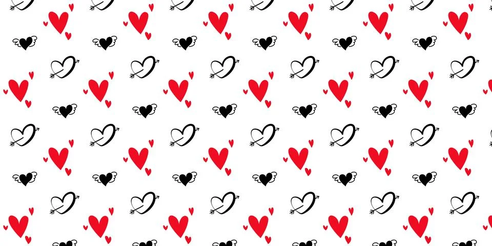 Valentines Day seamless pattern, hand-drawn heart background Stock Illustration