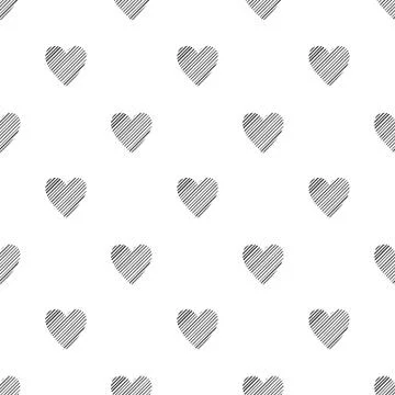 Valentine's Day seamless pattern with hatched hearts on white background Stock Illustration