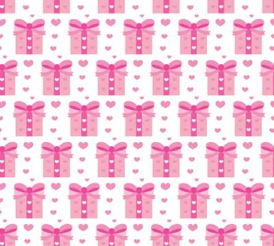 Valentines Day seamless pattern. Heart and gifts endless background. Romance Stock Illustration
