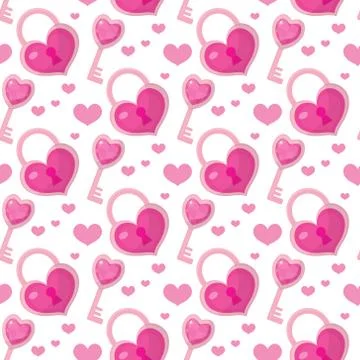 Valentines Day seamless pattern. Heart key and lock endless background. Romance Stock Illustration
