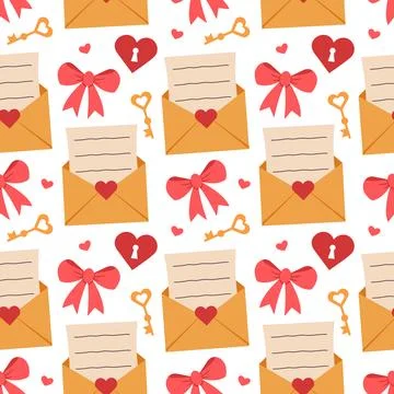 Valentine's Day seamless pattern with heart, envelope with letter Stock Illustration