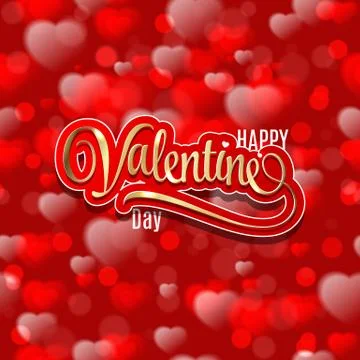 Valentine's day seamless pattern with hearts. Ornate gold lettering. Holiday Stock Illustration