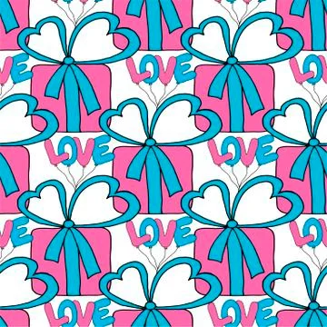 Valentine's day seamless pattern with hearts and gifts. Beautiful abstract Stock Illustration