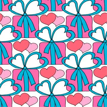 Valentine's day seamless pattern with hearts and gifts. Beautiful abstract イラスト素材