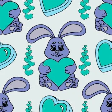 Valentine's day seamless pattern with hearts and a bunny.. Beautiful greeting Stock Illustration