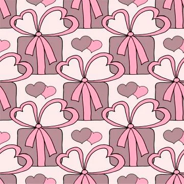 Valentine's day seamless pattern with hearts and gifts. Beautiful abstract Stock Illustration