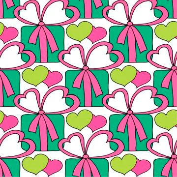Valentine's day seamless pattern with hearts and gifts. Beautiful abstract Stockillustratie