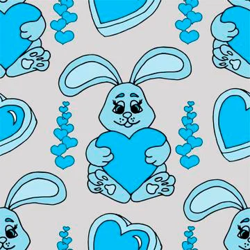 Valentine's day seamless pattern with hearts and a bunny.. Beautiful greeting Stock Illustration
