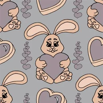 Valentine's day seamless pattern with hearts and a bunny.. Beautiful greeting Stock Illustration