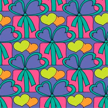 Valentine's day seamless pattern with hearts and gifts. Beautiful abstract Stock Illustration