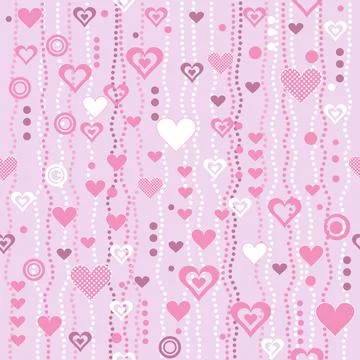 Valentines day seamless pattern with hearts, dots and circles on pink  backgr Illustrazione stock
