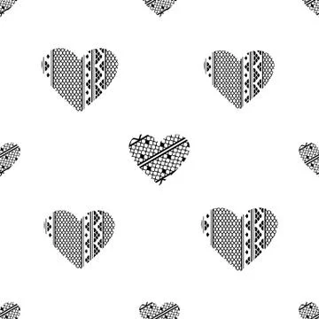 Valentine's Day seamless pattern with lacy hearts on white background Stock Illustration